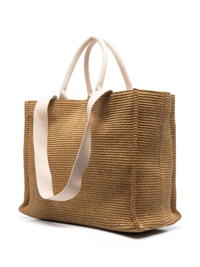 Shop Marni Logo-lettering Raffia Tote Bag In Nude