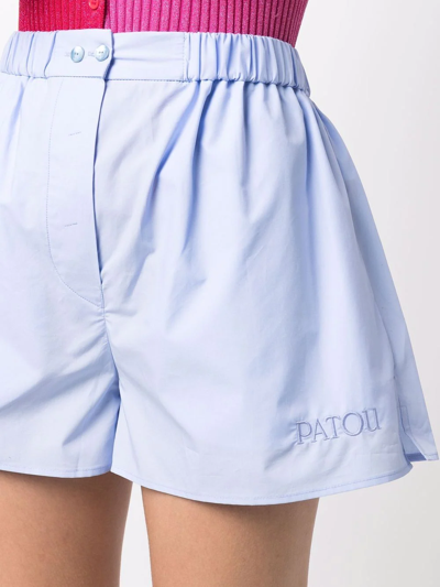 Shop Patou Logo-embroidered Cotton Shorts In Blau