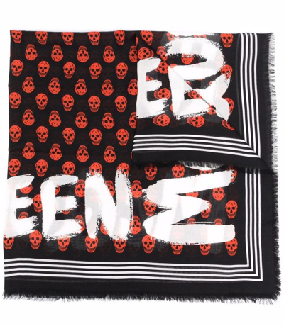 Shop Alexander Mcqueen Skull Logo Scarf In Black