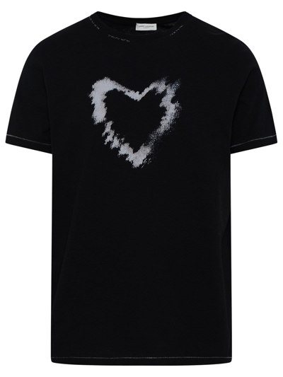 Shop Saint Laurent Black Cotton Heart T-shirt