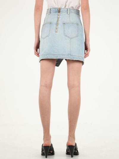 Shop Balmain Denim Miniskirt In Light Blue