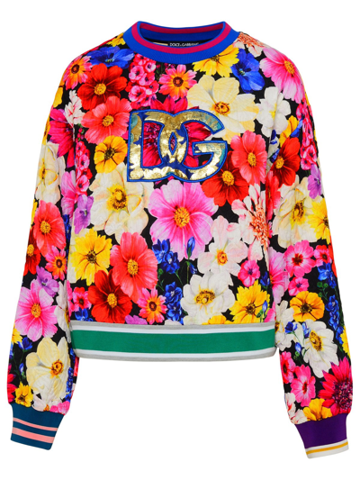 Shop Dolce & Gabbana Multicolor Cotton Blend Cropped Sweatshirt