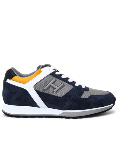 Shop Hogan Grey And Blue Suede Blend H321 Sneakers