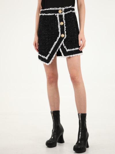 Shop Balmain Tweed Miniskirt In Black/white