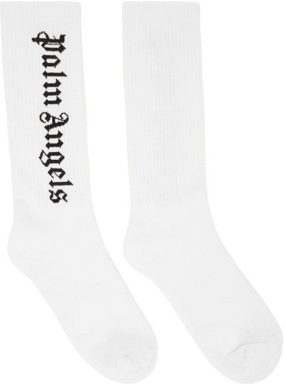 Shop Palm Angels White Vertical Logo Socks In White/black