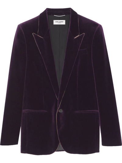 Shop Saint Laurent Piping-detail Single-breasted Blazer In Violett