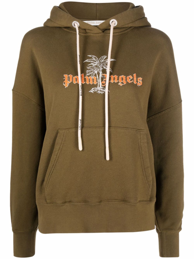 Shop Palm Angels Logo-print Hoodie In Green