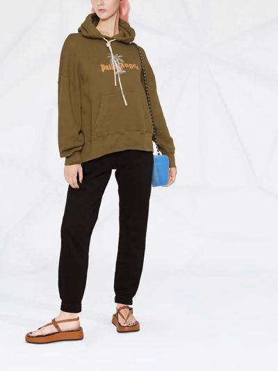 Palm Angels Logo-print Hoodie In Green