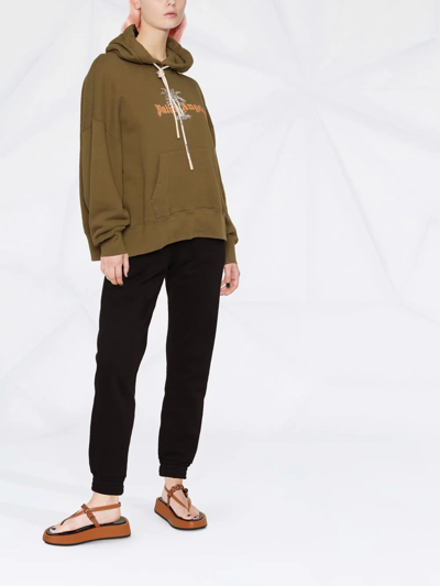 Palm Angels Logo-print Hoodie In Green