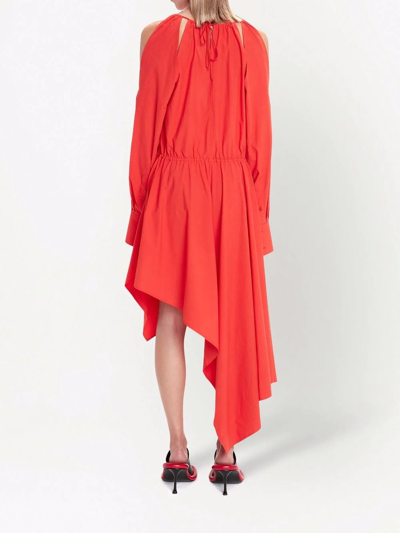 Shop Jw Anderson Cold-shoulder Asymmetric Midi Dress In Red