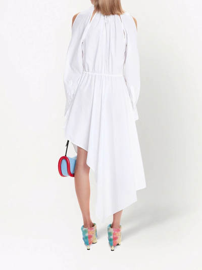 Shop Jw Anderson Cold-shoulder Asymmetric Midi Dress In White