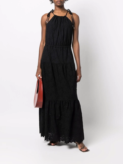 Michael Michael Kors Embroidered Cotton Maxi Dress In Schwarz