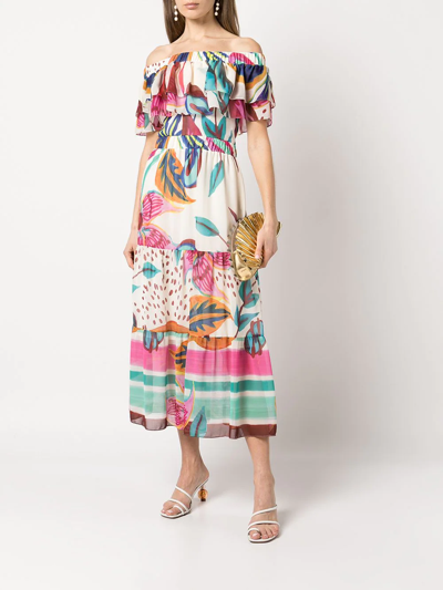 Shop Patbo Floral-print Off-the-shoulder Midi Dress In Mehrfarbig