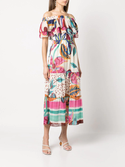 Shop Patbo Floral-print Off-the-shoulder Midi Dress In Mehrfarbig