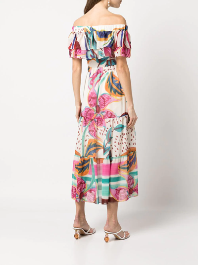 Shop Patbo Floral-print Off-the-shoulder Midi Dress In Mehrfarbig