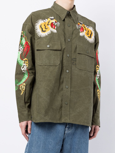 Shop Readymade Embroidered Shirt Jacket In Grün