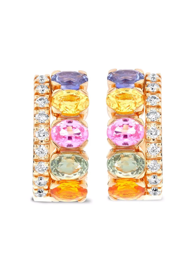 Shop Pragnell 18kt Rose Gold Rainbow Sapphire And Diamond Hoop Earrings In Rosa