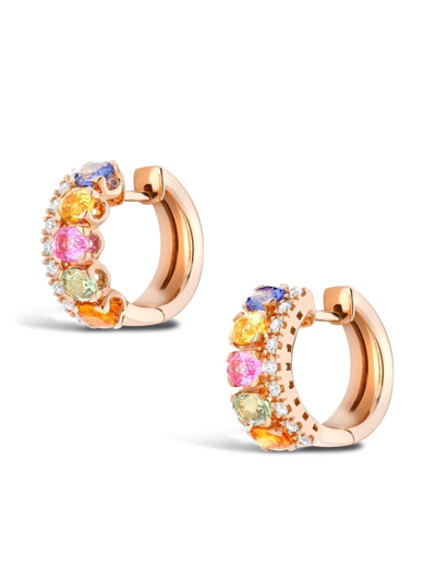 Pragnell 18kt Rose Gold Rainbow Sapphire And Diamond Hoop Earrings In Rosa