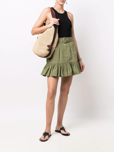 Michael Michael Kors Belted Ruffle-trim Mini Skirt In Grün