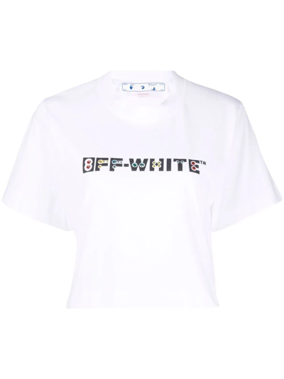 Shop Off-white Logo-print Cropped T-shirt In Weiss