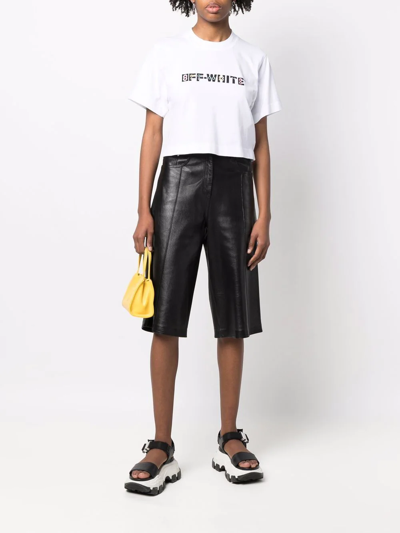 Shop Off-white Logo-print Cropped T-shirt In Weiss