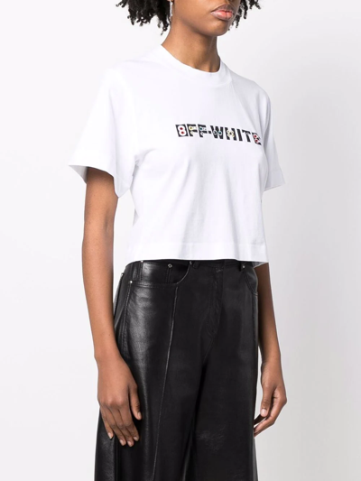 Shop Off-white Logo-print Cropped T-shirt In Weiss