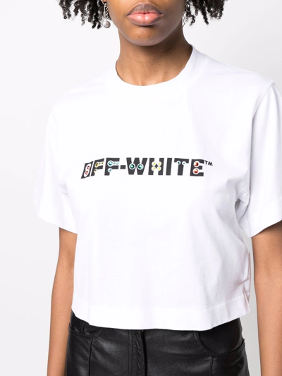Shop Off-white Logo-print Cropped T-shirt In Weiss