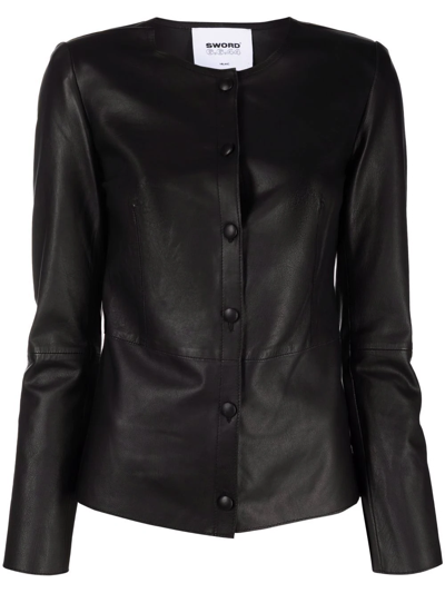 Shop Sword 6.6.44 Leather Shirt Jacket In Schwarz