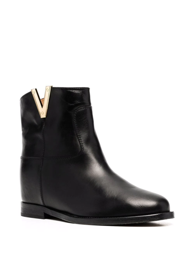 Via Roma 15 Calfskin Ankle Boot With Decorative Gold-tone Plaque In Black