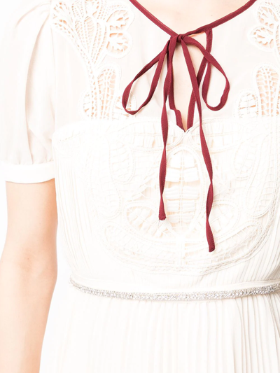 Shop Self-portrait Macramé-detail Chiffon Minidress In Weiss