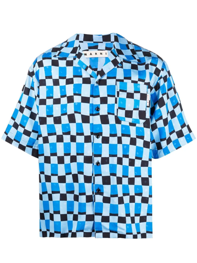 Shop Marni Check-pattern Bowling Shirt In Blau
