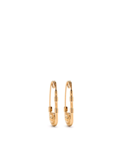 Shop Versace Safety Pin Earrings In Gold