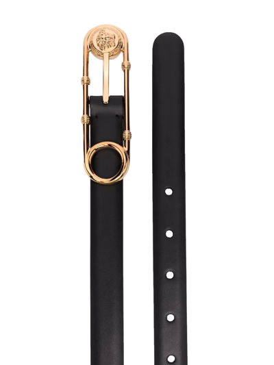 Shop Versace Medusa Leather Belt In Schwarz