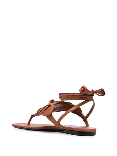 Valentino Floral Appliqué Leather Sandals In Braun