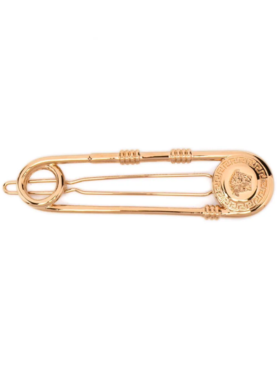 Shop Versace Medusa Plaque Hair Pin In Gold
