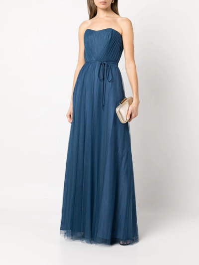 Shop Marchesa Notte Bridesmaids Strapless Tulle Gown In Blau