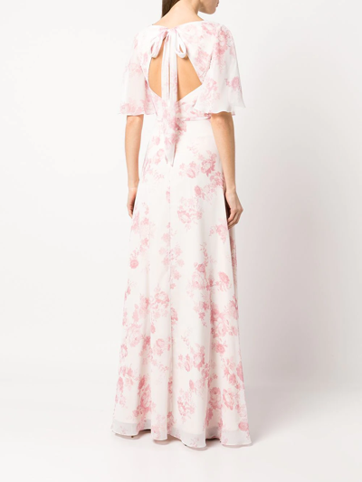 Shop Marchesa Notte Bridesmaids Floral-print Wrap Gown In Rosa