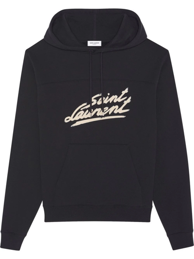 Shop Saint Laurent Logo-print-hoodie In Black