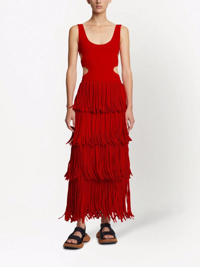 Shop Proenza Schouler Textured-knit Fringed Skirt In Orange
