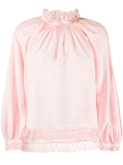 Shop Zadig & Voltaire Theresa Lace-trim Blouse In Rosa
