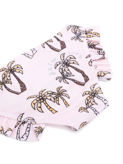 Palm Angels Palm-tree Print Ruffled Bikini Set In Pink