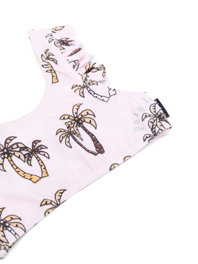 Palm Angels Palm-tree Print Ruffled Bikini Set In Pink