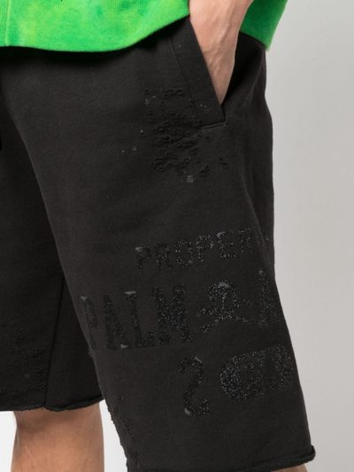 Shop Palm Angels Glitter Logo Distressed Shorts In Schwarz