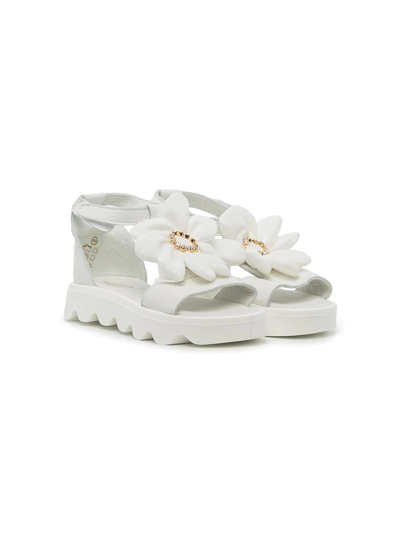Shop Babywalker Floral-appliqué Leather Sandals In White