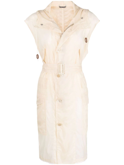 Shop Maison Margiela Belted Hooded Trench Coat In Neutrals