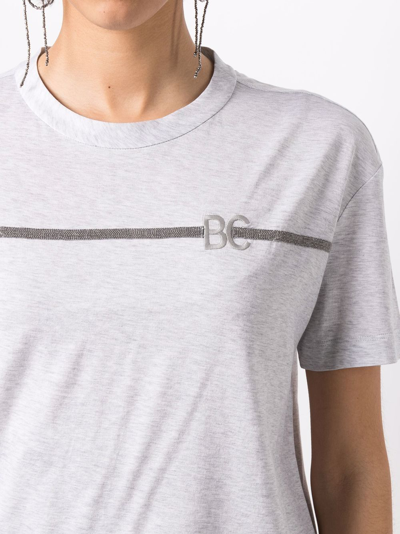 Shop Brunello Cucinelli Monili-chain Embroidered-logo T-shirt In Grau