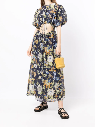 Shop Sir Lilian Puff-sleeve Midi Dress In Mehrfarbig