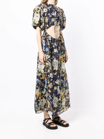 Shop Sir Lilian Puff-sleeve Midi Dress In Mehrfarbig