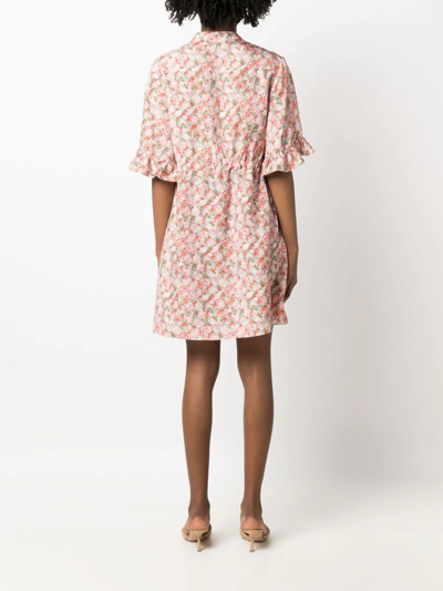 Shop See By Chloé Floral-print Silk Shirtdress In Rot