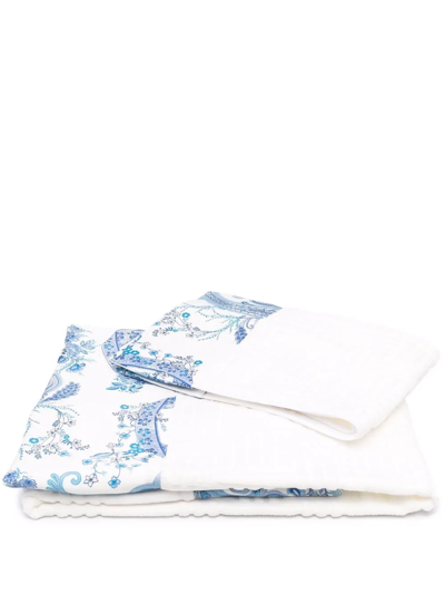 Shop Etro Home Floral-print Set-of-2 Towels In Weiss